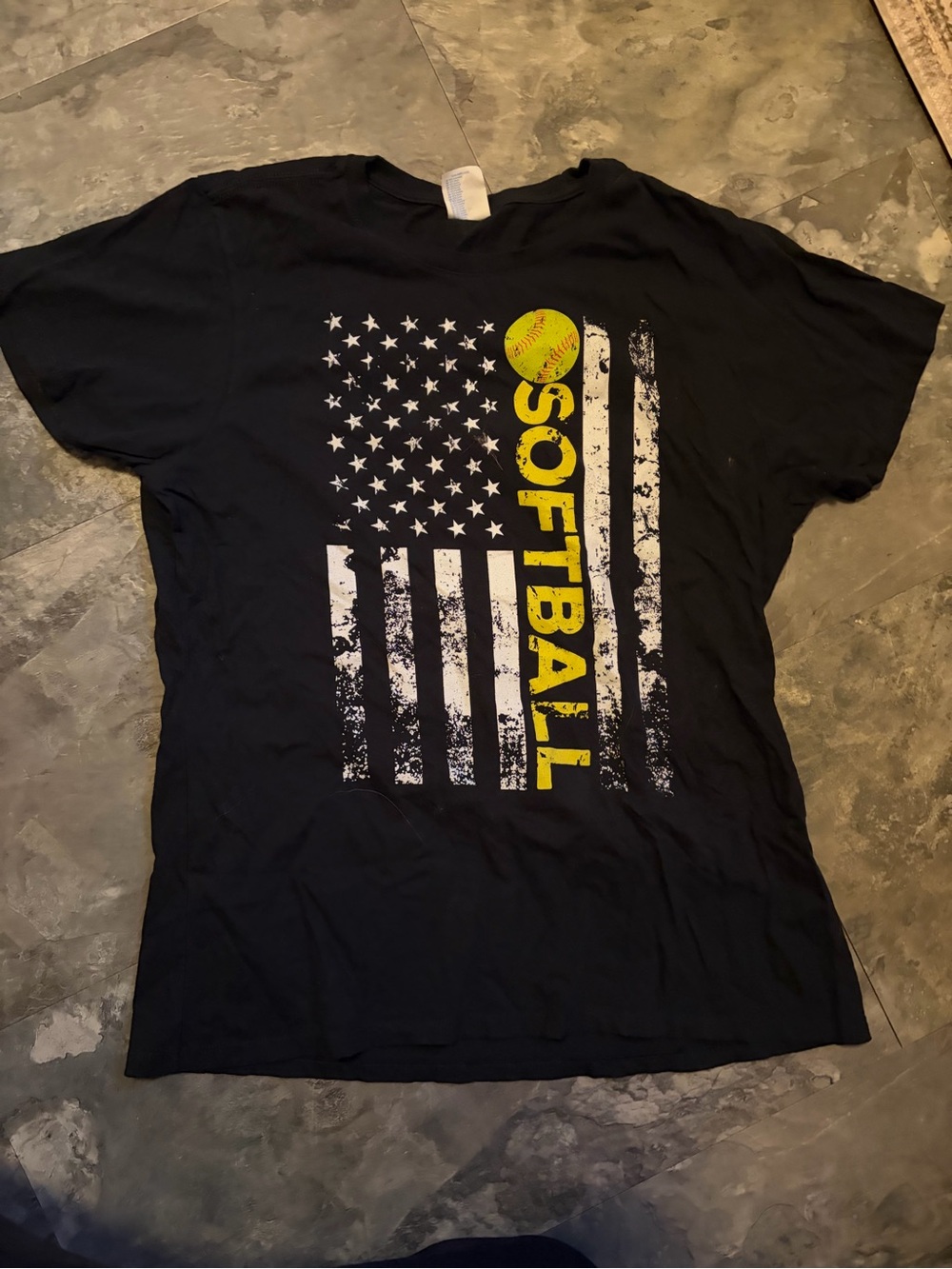 Girls' Black Softball Graphic Tee with Yellow Accent